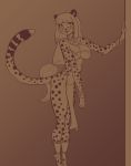  absurd_res amber_eyes anthro bracelet breasts cheetah choker cleavage clothed clothing collar felid feline female harem_outfit hi_res jewelry loincloth mammal mihari monochrome necklace restricted_palette scorpdk sepia solo 