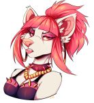  2020 ailuranthropy alpha_channel anthro clothed clothing collar digital_media_(artwork) eyebrows eyelashes female hair lips red_eyes red_hair simple_background smile transparent_background 
