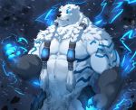  2020 5_fingers anthro biceps black_nose blue_eyes braided_hair fingers fur grey_body grey_fur hair humanoid_hands ixkouu league_of_legends lightning male mammal muscular muscular_anthro muscular_male nude pecs polar_bear riot_games signature solo triceps ursid ursine video_games volibear white_body white_fur 