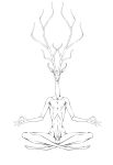  2020 absurd_res anthro antlers bagheera balls digital_media_(artwork) genitals hi_res horn male maquenda monochrome nipples penis sitting solo 