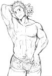  1boy abs bara blush boku_no_hero_academia bulge chest haiki_(tegusu) looking_at_viewer male_focus male_underwear muscle nipples pectorals sketch solo toogata_mirio underwear underwear_only upper_body 