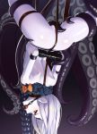  1girl abigail_williams_(fate/grand_order) arms_behind_back ass back ball_gag bare_shoulders bdsm belt black_bow black_panties bondage bound bound_arms bow breasts fate/grand_order fate_(series) forehead gag gradient gradient_background hat highres keyhole long_hair looking_back multiple_bows orange_bow panties red_eyes restrained scarlettear33 sharp_teeth small_breasts spread_legs star_(symbol) star_print suspension teeth tentacles thighs tied_up underwear upside-down white_hair white_skin witch_hat 