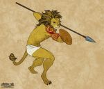  2020 4_toes alishka anthro digital_media_(artwork) digitigrade felid holding_object holding_spear holding_weapon javelin lion male mammal melee_weapon pantherine polearm solo spear toes weapon 