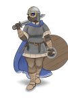  2:3 anthro armor axe blackbetty blue_eyes brown_body brown_fur canid canine canis cape chainmail clothing female fur headgear helmet hi_res holding_object holding_weapon looking_at_viewer mammal melee_weapon round_shield shield simple_background solo sword viking warrior weapon wolf 