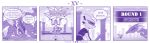  4koma ambiguous_gender anthro braver_(character) clothing comic dialogue dragon duo english_text feral hi_res kobold mask monochrome purple_theme text vavacung 