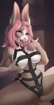  2020 5_fingers anthro areola breasts digital_media_(artwork) eyebrows eyelashes female fingers hair hi_res lagomorph leporid mammal open_mouth pink_hair rabbit red_eyes smile solo teeth tongue whiteabigail 