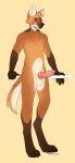  absurd_res animal_genitalia animal_penis anthro balls canid canine canine_penis casual_nudity dicksndemons digital_media_(artwork) digitigrade erection fur genitals hi_res knot male mammal maned_wolf nude penis simple_background smile solo takwin 