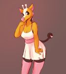  2020 anthro breasts cleavage clothed clothing dress female front_view fully_clothed girafarig giraffid hi_res looking_at_viewer mammal nintendo pok&eacute;mon pok&eacute;mon_(species) portrait rainbowsprinklesart solo standing three-quarter_portrait video_games yellow_body 