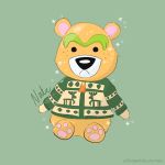  1:1 2020 animal_crossing anthro biped black_nose clothing dot_eyes green_background hi_res iforgettobuyturnips male mammal nate_(animal_crossing) nintendo overweight pawpads pink_pawpads simple_background sitting solo sparkles sweater topwear ursid video_games 