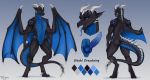  2019 animal_genitalia anthro babayana black_body black_scales blue_background blue_body blue_eyes blue_scales butt dragon erection forked_tongue front_view genital_slit genitals gradient_background horn knot male model_sheet nude open_mouth penis rear_view scales signature simple_background sitahl_dreadwing slit solo tongue tongue_out wings 