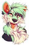  2020 ailuranthropy alpha_channel canid canine digital_media_(artwork) fur green_body green_fur green_hair hair looking_at_viewer mammal open_mouth orange_eyes simple_background smile teeth tongue transparent_background 