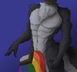  abs absurd_res anthro black_body black_fur canid canine canis claws clothing collar convenient_censorship european_mythology fur grey_body grey_fur hi_res hidden_face lgbt_pride male mammal muscular muscular_male mythology navel nikolai_(voyagerhusky) norse_mythology pride_color_clothing pride_colors wolf zopkie 