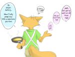  anthro bottomwear canid canine clothed clothing comic cooking cookware dialogue disney edit english_text fox frying_pan fully_clothed fur hard_translated holding_object kitchen_utensils mammal nick_wilde offscreen_character orange_body orange_fur pants red_fox shirt simple_background solo speech_bubble text tools topwear translated white_background zootopia 