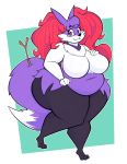  2020 3_toes 5_fingers absurd_res aimbot-jones anthro belly big_breasts black_body black_fur black_nose braixen branch breasts canid canine cheek_tuft countershade_face countershade_torso countershading deep_navel dipstick_tail eyelashes eyewear facial_tuft featureless_breasts female fingers fur glasses hair hand_on_breast hi_res huge_breasts inner_ear_fluff mammal multicolored_tail navel neck_tuft nintendo nude overweight overweight_female pok&eacute;mon pok&eacute;mon_(species) purple_body purple_eyes purple_fur purple_hair shiny_pok&eacute;mon smile solo standing thick_thighs toes tuft video_games white_body white_fur wide_hips 