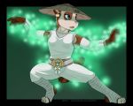  2018 5:4 anthro asian_clothing blizzard_entertainment blue_eyes breasts clothed clothing ear_piercing eddiew female foot_wraps fully_clothed fur glowing green_background hat headgear headwear magic magic_user mammal monk open_mouth pandaren piercing pink_nose pose simple_background solo standing toeless_footwear ursid video_games warcraft white_clothing wraps 