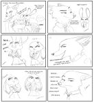  2018 absurd_res anthro arzmx bodily_fluids canid canine clothed clothing comic cross-popping_vein dialogue disney duo edit english_text fox fully_clothed fur hard_translated hi_res judy_hopps lagomorph leporid mammal monochrome nick_wilde open_mouth open_smile police_uniform rabbit red_fox smile sweat sweatdrop text translated uniform vein zootopia 