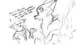  2016 anthro canid canine dialogue disney english_text fox fur iji male mammal monochrome nick_wilde richard_vulpes simple_background sketch text white_background zootopia 