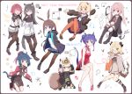  1boy 6+girls :d ^_^ aa_(sin2324) amiya_(arknights) animal_ear_fluff animal_ears animal_ears_helmet anniversary ansel_(arknights) arknights bangs bare_arms bare_shoulders bear_ears black_footwear black_gloves black_hair black_jacket black_shorts blonde_hair blue_dress blue_hair blue_skirt blush boots brown_eyes brown_hair brown_legwear brown_vest brown_wings bunny_ears ch&#039;en_(arknights) china_dress chinese_clothes clipboard closed_eyes closed_mouth collared_shirt commentary_request curled_horns detached_wings double_bun dress eighth_note exusiai_(arknights) eyebrows_visible_through_hair fake_animal_ears fingerless_gloves fire_helmet fire_jacket firefighter flower food frying_pan gloves green_eyes gummy_(arknights) gun hair_flower hair_ornament halo hand_up hands_up highres holding holding_food holding_gun holding_weapon horns ifrit_(arknights) jacket jessica_(arknights) knee_boots knee_pads long_hair long_sleeves multiple_girls musical_note neckerchief necktie one_eye_closed open_clothes open_jacket open_mouth oxygen_tank pantyhose pink_hair pleated_dress pleated_skirt pocky ponytail purple_hair red_dress red_eyes red_flower red_hair red_neckwear sailor_collar sailor_dress shaw_(arknights) shirt short_shorts short_sleeves shorts shorts_under_dress sitting skirt sleeveless sleeveless_dress smile sparkle squirrel_girl squirrel_tail tail texas_(arknights) twintails very_long_hair vest wariza weapon white_jacket white_neckwear white_sailor_collar white_shirt wide_sleeves wings wolf_ears wolf_girl wolf_tail 