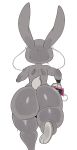  2020 absurd_res anthro big_butt bike_shorts biped bodily_fluids bottomwear butt clothing digital_media_(artwork) disney earbuds edit female headphones hi_res holding_object huge_butt jogging judy_hopps lagomorph leporid mammal nude rabbit rear_view running short_stack shorts simple_background smile solo sssonic2 sweat sweatdrop thick_thighs white_background zootopia 