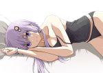  bed long_hair no10 panties purple_eyes purple_hair twintails underwear vocaloid voiceroid wristwear yuzuki_yukari 
