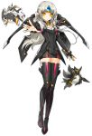  1girl armor armored_dress code:_nemesis_(elsword) drone elbow_gloves elsword eve_(elsword) facial_mark flower_ornament forehead_jewel gloves grey_hair legwear_past_ankles mechanical_ears mechanical_wings moby_(elsword) official_art poker_face remy_(elsword) shield shoulder_armor shoulder_pads sword weapon wings wrist_guards 