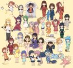  6+girls :x ahoge akagi_(kantai_collection) akebono_(kantai_collection) akishimo_(kantai_collection) animal_slippers aqua_hair asagumo_(kantai_collection) bangs blanket blonde_hair blue_flower blue_hair blunt_bangs blush brown_hair clock closed_eyes clothes_writing dressing dressing_another eyebrows_visible_through_hair fan fanning_face flower flower_pot food fujinami_(kantai_collection) furutaka_(kantai_collection) glasses gradient_hair green_hair grey_hair hair_down hat heterochromia highres huge_ahoge i-26_(kantai_collection) i-400_(kantai_collection) intrepid_(kantai_collection) isonami_(kantai_collection) japanese_clothes jintsuu_(kantai_collection) kantai_collection kicking kuma_(kantai_collection) kuroshio_(kantai_collection) light_brown_hair long_hair lying matsukaze_(kantai_collection) microphone minazuki_(kantai_collection) multicolored_hair multiple_girls nachi_(kantai_collection) naka_(kantai_collection) natori_(kantai_collection) nelson_(kantai_collection) on_back on_side ooshio_(kantai_collection) open_mouth otoufu pajamas pants paper_fan pince-nez popsicle purple_hair roma_(kantai_collection) rubbing_eyes ryuuhou_(kantai_collection) sagiri_(kantai_collection) sailor_collar samuel_b._roberts_(kantai_collection) school_uniform serafuku shiratsuyu_(kantai_collection) short_hair silver_hair simple_background sitting skirt slippers standing stomach_growling stretch stuffed_animal stuffed_shark stuffed_toy stuffed_whale sweat taigei_(kantai_collection) tank_top teruzuki_(kantai_collection) tsushima_(kantai_collection) twintails two_side_up uranami_(kantai_collection) ushio_(kantai_collection) weightlifting yellow_background yuudachi_(kantai_collection) yuugumo_(kantai_collection) 