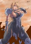  areolae armor blonde_hair curvy janne_d&#039;arc janne_d'arc nipple_slip nipples papepox2 smile snk torn_clothes world_heroes 