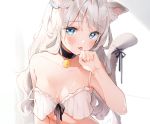  animal_ears blush catgirl cropped gray_hair long_hair no_bra original shiratama_akane tail 