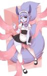  ambiguous_gender anthro big_tail blue_tongue blush canid canine chest_tuft clothed clothing digital_media_(artwork) fennec flustered fox fur girly hair hi_res humanoid kyle_(kaikaikyro) legwear maid_headdress maid_uniform male mammal open_mouth purple_body purple_fur purple_hair re-sublimity-kun simple_background solo stockings tail_grab teasing tentacles thigh_highs tongue tuft uniform 