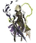  1boy ahoge bandages belt belt_buckle black_gloves boots buckle capelet chain dual_wielding full_body fur_trim gloves gold_trim green_eyes green_hair holding ji_no knee_boots long_coat looking_at_viewer official_art pigeon-toed pinocchio_(sinoalice) sinoalice solo sword tongue tongue_out transparent_background weapon 