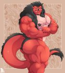  2019 abs abstract_background absurd_res anthro asian_mythology barazoku big_biceps big_butt big_muscles big_pecs body_hair butt chest_hair clothing deltoids dragon east_asian_mythology eastern_dragon eyewear flexing glasses hair hi_res horn looking_at_viewer male muscular muscular_anthro muscular_male mythology nipples pecs quads reptile scalie sin_(varanis_ridari) smile solo soulpatch standing thick_thighs thong tight_clothing topwear tylerstark underwear vein veiny_muscles vest 