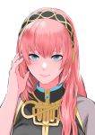  1girl blue_eyes blue_nails close-up headband light_smile looking_at_viewer medium_hair megurine_luka meriko pink_hair solo vocaloid 