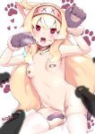  1girl absurdres after_sex animal_ears armpits artist_name bandaid bandaids_on_nipples bangs bell bell_collar between_legs black_collar blonde_hair blush body_writing breasts cat_ears cat_tail character_name collar collarbone condom gloves hairband heart heart-shaped_pupils hetero highres little_witch_nobeta long_hair looking_at_viewer male_pubic_hair nobeta nude overflow pasties paw_gloves paw_pose paws pubic_hair red_eyes shadow small_breasts solo stray_pubic_hair symbol-shaped_pupils tail tail_between_legs tally teriibol thighhighs tongue tongue_out used_condom very_long_hair white_hairband white_legwear 