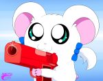  bijou_(hamtaro) cricetid delet_this female fur gun hamster hamtaro_(series) handgun hi_res holding_gun holding_object holding_weapon humor makoto177 mammal meme pistol ranged_weapon reaction_image ribbons rodent simple_background smile weapon 