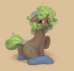  clothing cutie_mark equid equine female feral fur green_hair grey_body grey_fur hair hi_res horn legwear looking_back mammal my_little_pony orchidpony ribbons simple_background solo tail_bow tail_ribbon thigh_highs unicorn 
