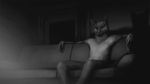  16:9 2020 animated anthro bottomwear canid canine canis cinemagraph clothing detailed_background domestic_dog fur furniture german_shepherd greyscale herding_dog holding_can inside ipoke male mammal monochrome pants pastoral_dog reclining shirt short_playtime sofa solo t-shirt topwear widescreen 