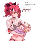  ?? aa-12_(girls_frontline) baby bikini breast_feeding breasts choker girls_frontline gum-cha highres large_breasts medium_hair mp7_(girls_frontline) navel one_breast_out red_hair see-through skindentation sweatdrop swimsuit yellow_eyes younger 