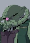  camera close-up gundam highres kuroba_yotsuha looking_ahead mecha mobile_suit_gundam no_humans one-eyed pink_eyes redesign solo zaku_ii zeon 