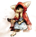  anthro barefoot canid canine cloak clothed clothing fennec fox fully_clothed fur gun hi_res holding_gun holding_object holding_weapon hood mammal nobby_(artist) ranged_weapon shotgun simple_background solo standing tan_body tan_fur weapon white_background 