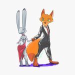  1:1 2020 anthro barefoot bottomwear canid canine clothing disney duo female fox fur grey_body grey_fur hand_holding hi_res judy_hopps judyhopps44 looking_at_another male mammal necktie nick_wilde orange_body orange_fur pants red_fox simple_background standing suit white_background zootopia 