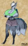  2020 4_toes 5_fingers alishka anthro barefoot big_breasts breasts canid canine clothed clothing digital_media_(artwork) digitigrade female fingers hair hi_res huge_breasts mammal simple_background solo standing toes white_hair 