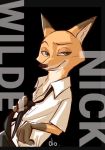  2020 anthro black_background canid canine clothed clothing dipstick_ears disney fox fully_clothed fur green_eyes looking_at_viewer male mammal multicolored_ears necktie nick_wilde orange_body orange_fur pnoll red_fox shirt simple_background smile solo topwear zootopia 