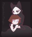  2019 anthro black_body black_fur brown_hair changed_(video_game) duo embracing fur goo_creature hair human lin_(changed) magenta-magic male male/male mammal mask puro_(changed) simple_background white_body 