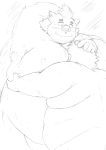  2020 anthro belly blush doguma-sin duo gouryou hi_res hug human humanoid_hands kemono male male/male mammal monochrome moobs nipples obese overweight overweight_male suid suina sus_(pig) tokyo_afterschool_summoners video_games wild_boar 