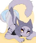  anthro ass_up butt claws clothed clothing felid female ichiigoneko looking_at_viewer mammal simple_background solo thong thong_underwear underwear 