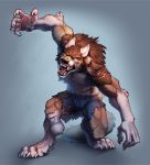  2020 absurd_res anthro blue_eyes canid canine canis clothing digital_media_(artwork) gradient_background hi_res kahito-slydeft male mammal rakan scar simple_background torn_clothing were werecanid werecanine werewolf wolf 