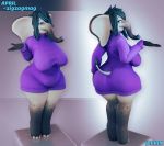  3d_(artwork) anthro april_(zigzagmag) breasts butt clothing digital_media_(artwork) elephant elephantid female freckles looking_at_viewer mammal pose proboscidean simple_background slightly_chubby solo sweater topwear trunk yipkin 