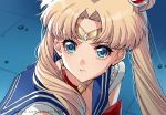  artist_name bishoujo_senshi_sailor_moon blonde_hair blue_eyes choker circlet commentary_request crescent double_bun earrings eyebrows_visible_through_hair heart jewelry long_hair looking_at_viewer parted_lips sailor_moon sailor_moon_redraw_challenge sweatdrop twintails watermark web_address yaoshi_jun 
