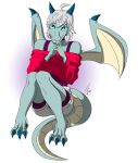  alpha_channel baggy_clothing bodily_fluids bottomwear claws clothing dragon girly hi_res horn male nervous scalie shorts shy smaugust smaugust2020 solo sweat wings xiongshan 