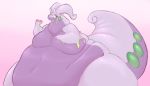  ambiguous_gender antennae_(anatomy) anthro bashful belly belly_overhang big_belly big_breasts blush breasts curled_tail dripping eating fat_rolls featureless_breasts goodra gradient_background green_eyes half-closed_eyes hand_on_breast huge_breasts hyper hyper_belly looking_away looking_back morbidly_obese morbidly_obese_ambiguous morbidly_obese_anthro narrowed_eyes nintendo nude obese obese_ambiguous obese_anthro oreocakes overweight overweight_ambiguous overweight_anthro pink_background pink_body pok&eacute;_puff pok&eacute;mon pok&eacute;mon_(species) purple_body simple_background slime solo thick_tail thick_thighs video_games wide_hips 